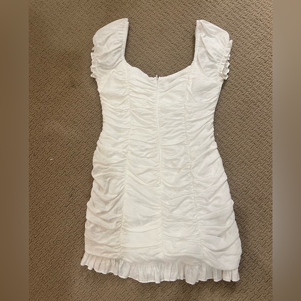 Chic White Ruched Mini Dress - Picture 3 of 7
